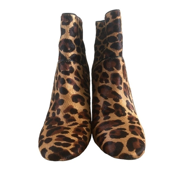 Diane Von Furstenberg Glenda Leopard Calf Hair Heeled Booties 6.5 - Picture 3 of 9